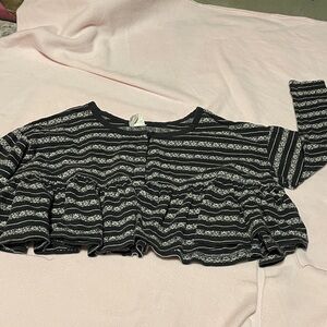 Vintage Betsey Johnson Black and White Striped Ruffled Crop Top